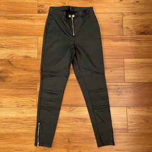 Misguided Black waxed high waisted biker pants. Size 8
